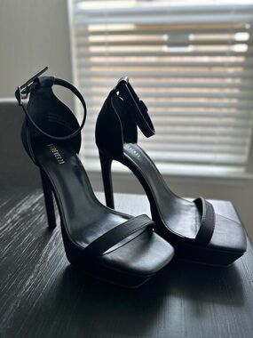Forever 21 Black Ankle-Strap Platform Heels